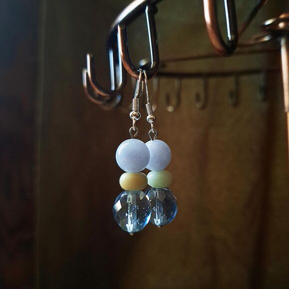 Pastel Aquamarine, Amazonite & Pale Blue Glass Drop Earrings, Fairycore Dangles - Picture 10 of 11